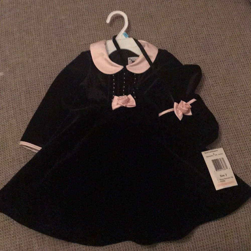 Black velvet toddler dress with matching purse